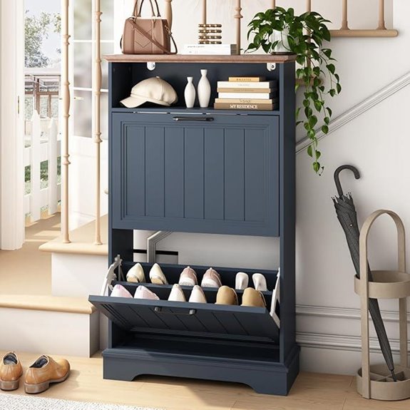 Navy Blue Shoe Storage Cabinet with Flip Drawers