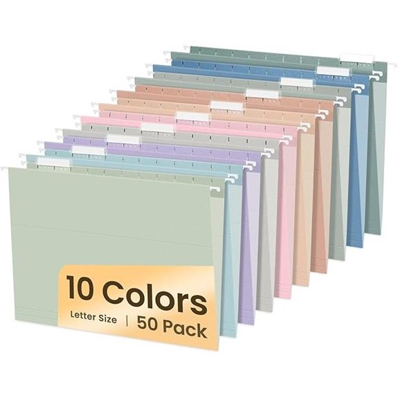 SUNEE 50 Pack Hanging File Folders in Pastel Colors