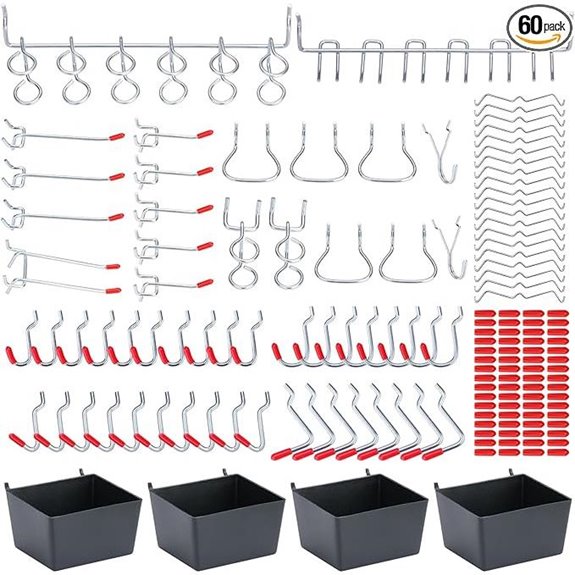 Assorted Pegboard Hooks with Bins and Locks