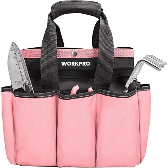 WORKPRO Garden Tool Tote with 8 Pockets Pink Ribbon