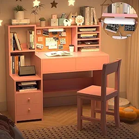 Pink Wooden Kids Study Desk and Chair Set
