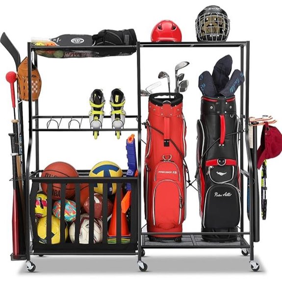 Garage Sports Equipment Organizer with Wheels