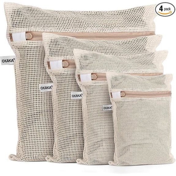 100% Cotton Mesh Laundry Bags Premium Soft No Dye Set of 4 Natural