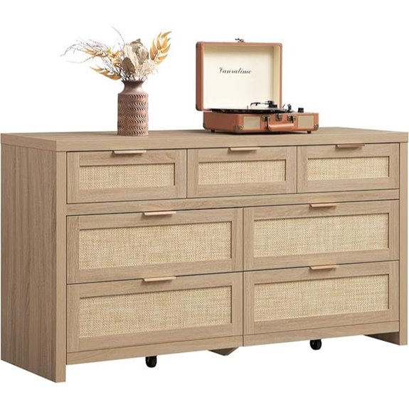 SICOTAS 7-Drawer Rattan Bedroom Dresser