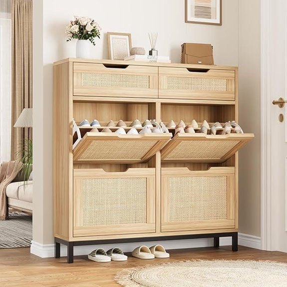 Rattan Shoe Cabinet with Drawers for Entryway