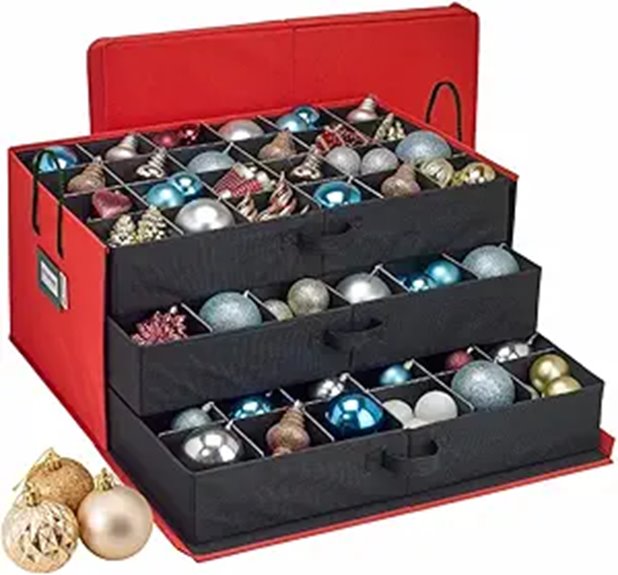 HOLDN’ Ornament Storage Box with Dividers Red
