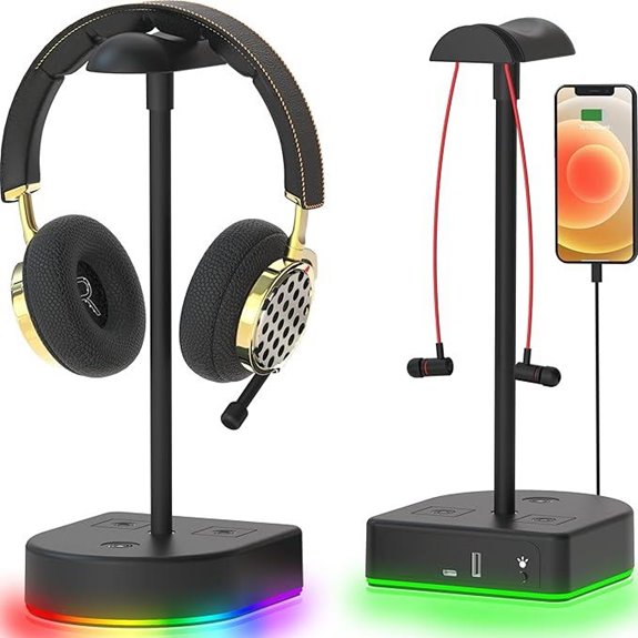 RGB Headphone Stand with USB Hub for Gaming