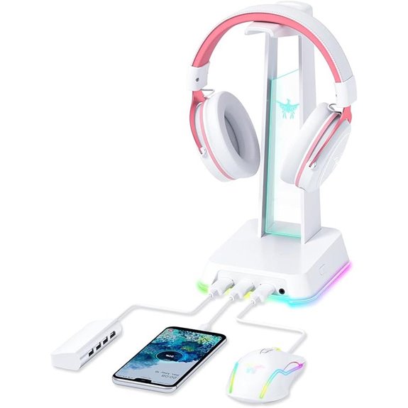 RGB Headphone Stand with 3.5mm AUX & USB Hub