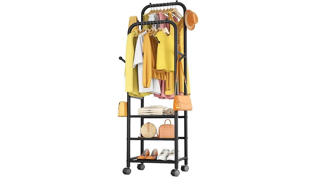 rolling double rod clothing rack