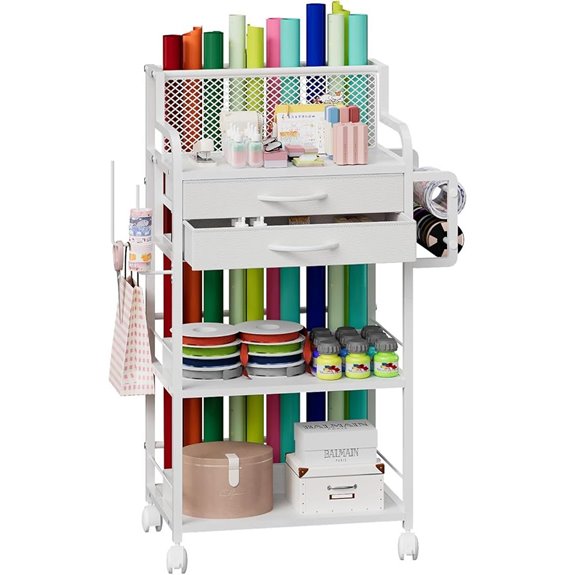 Rolling Wrapping Paper Storage Cart with Drawers