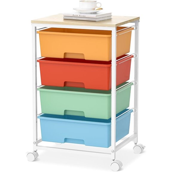Utility Rolling Storage Cart with 4 Drawers and Tabletop