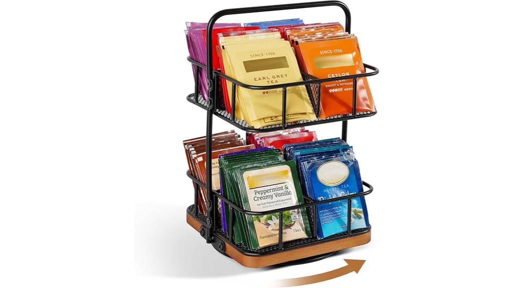rotating wooden tea organizer
