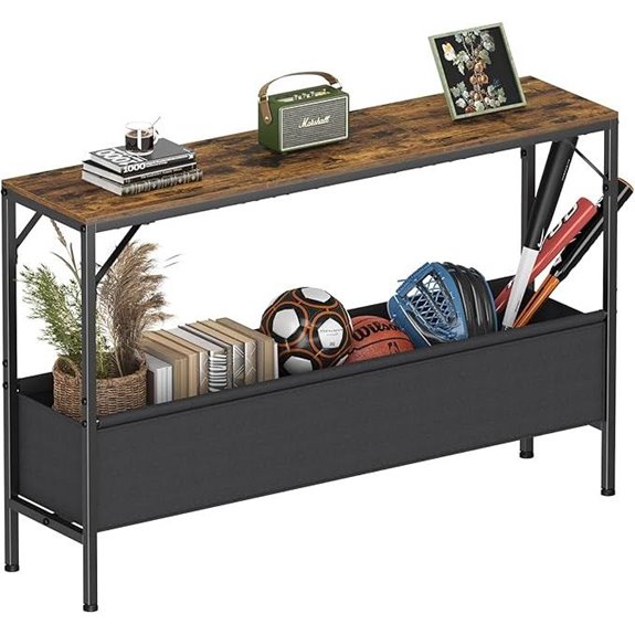 Narrow Rustic Console Table with Storage Basket