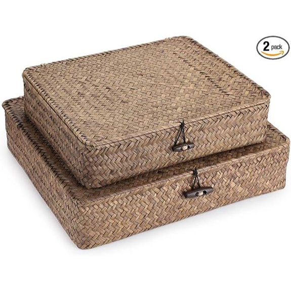 Hipiwe Woven Seagrass Storage Bins with Lid (2-Pack)