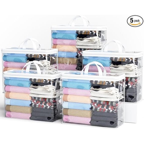 5-Pack Clear Zippered Storage Bags for Clothes