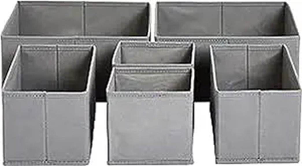 six gray cloth storage boxes
