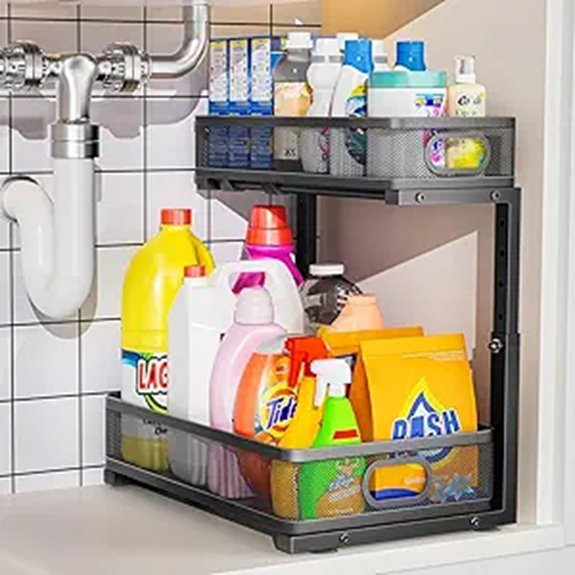 Adjustable Under Sink Organizer with Sliding Drawer