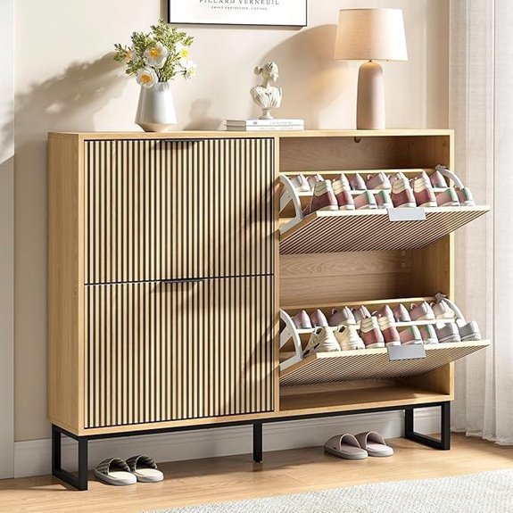 Slim Shoe Storage Cabinet with 4 Flip Drawers