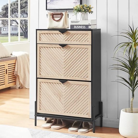 Narrow Shoe Cabinet with 2 Flip Drawers