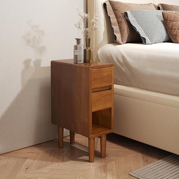 Narrow 2-Drawer Nightstand with Open Shelf