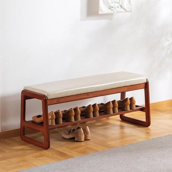 Latifolia Solid Wood Shoe Bench with Cushion