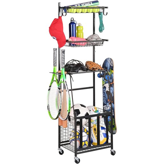 PLKOW Sports Equipment Storage Rack with Hooks