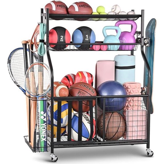 PLKOW Sports Equipment Organizer with Hooks and Basket