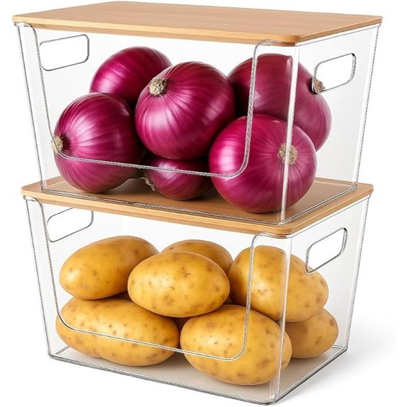 Stackable Pantry Organizer Bins with Bamboo Lids