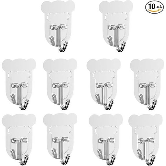 Heavy Duty Transparent Adhesive Hooks (10 Pack)