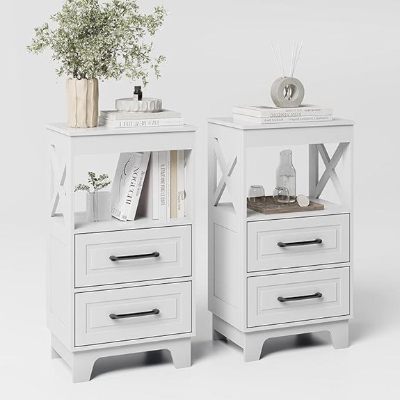 Tall Nightstand Set of 2 with Drawers and Shelf