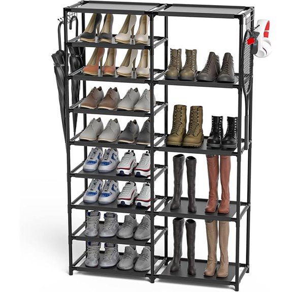 Tall Garage Shoe Rack with Hooks 24-35 Pairs