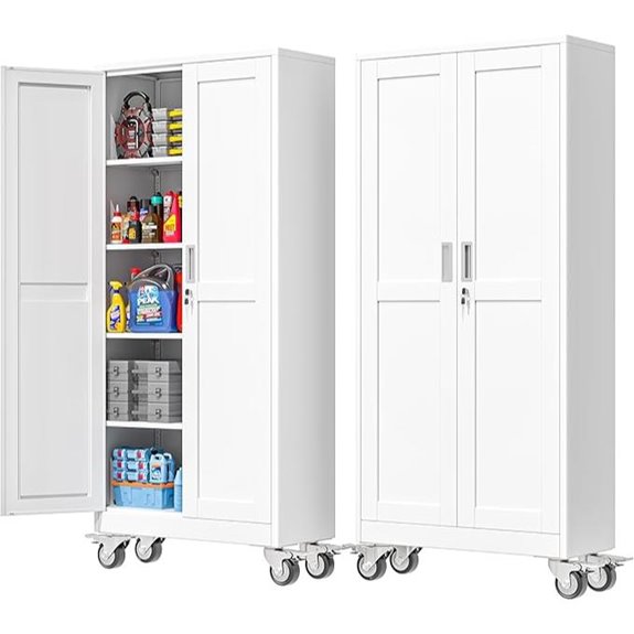 Tall Metal Garage Storage Cabinet with Wheels