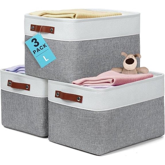 OrganiHaus Canvas Storage Baskets 3 Pack Gray/Off-White