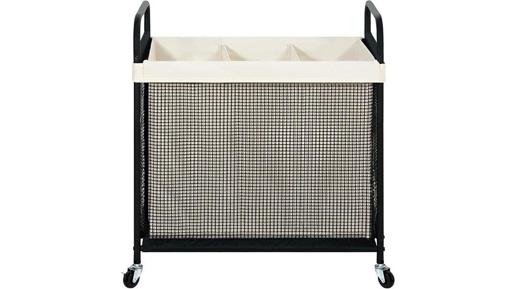 three section laundry cart