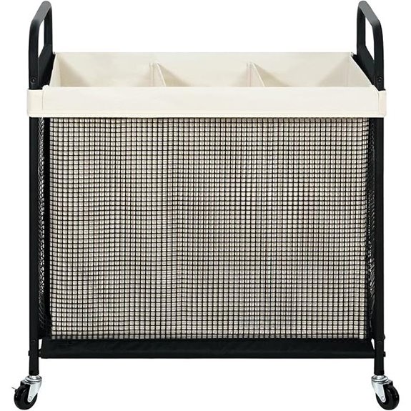 STO STO 3-Section Rolling Laundry Hamper Cart