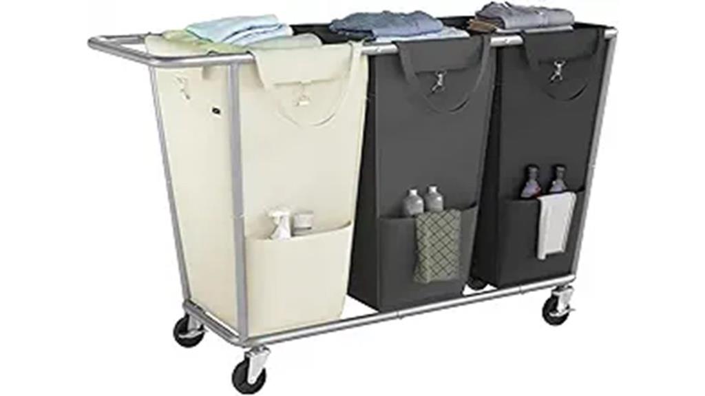 three section rolling laundry basket