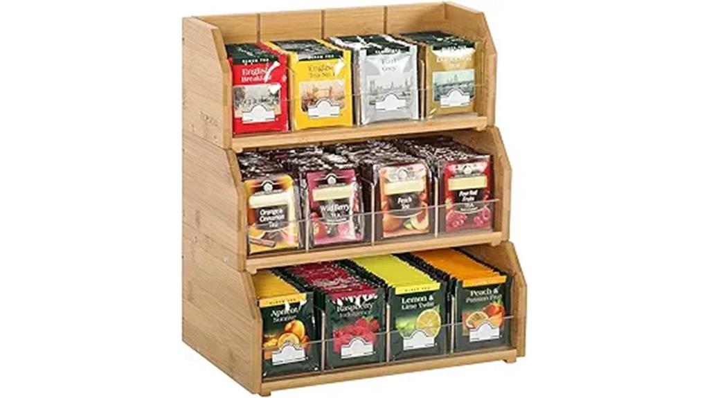 three tier bamboo tea organizer