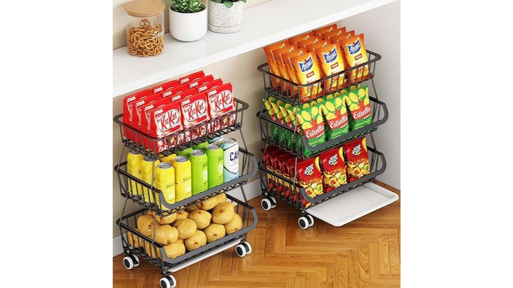 three tier rolling pantry cart