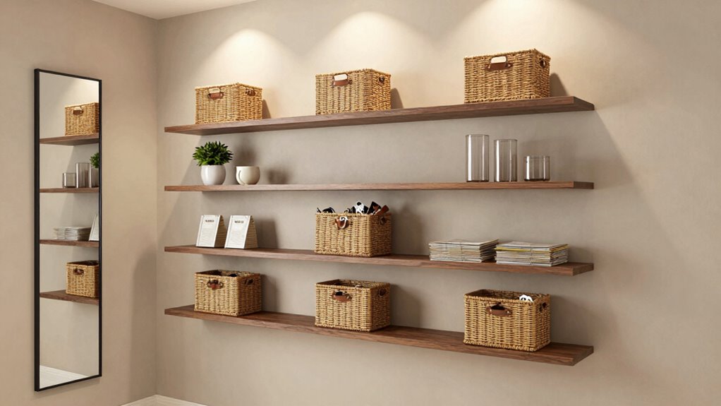 top entryway wall shelf baskets