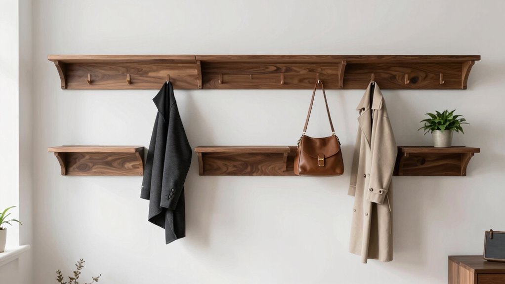 top floating shelves with hooks