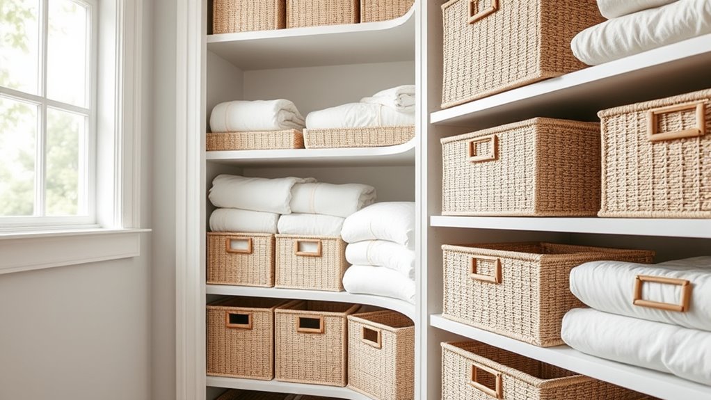 top linen closet storage bins
