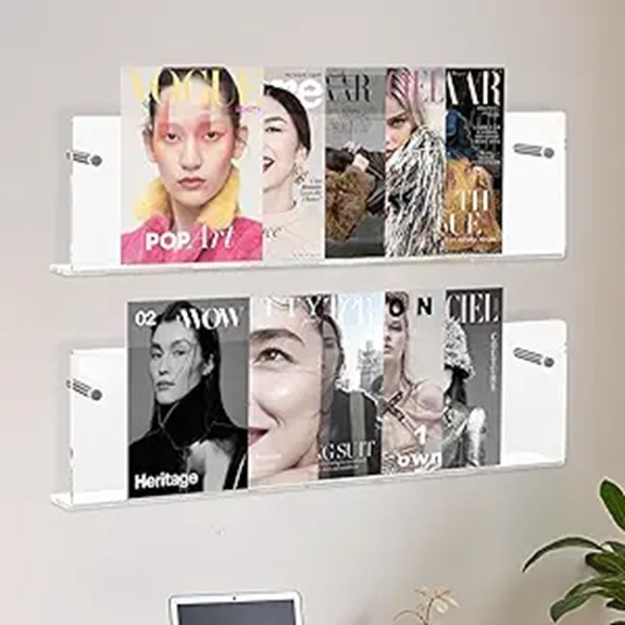 2 Pack Clear Wall-Mounted Magazine Holders