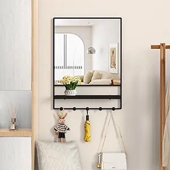 WONSTART Wall Mirror with Shelf and Hooks