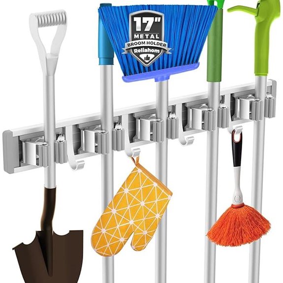 Reliahom Wall-Mount Broom and Mop Organizer (5 Racks)