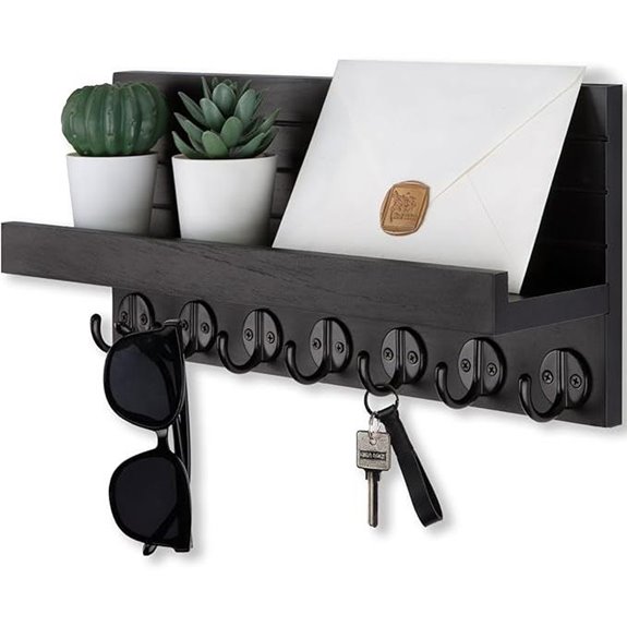 Key Holder Wall Mount with Hooks and Shelf