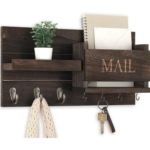 Wall Mount Mail Organizer with Key Shelf and Hooks