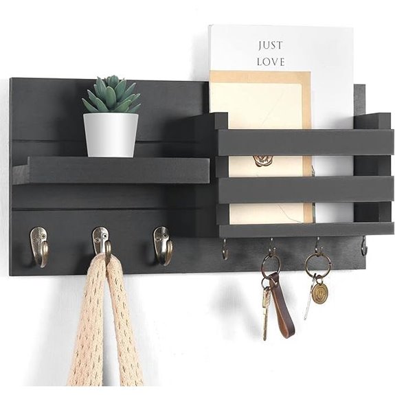 Wall Mount Mail Organizer with Hooks and Shelf
