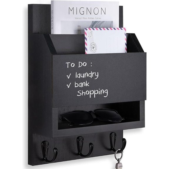 Wall Key and Mail Holder with Hooks and Chalkboard