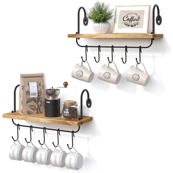 Olakee Floating Wall Shelves with Hooks (Set of 2)