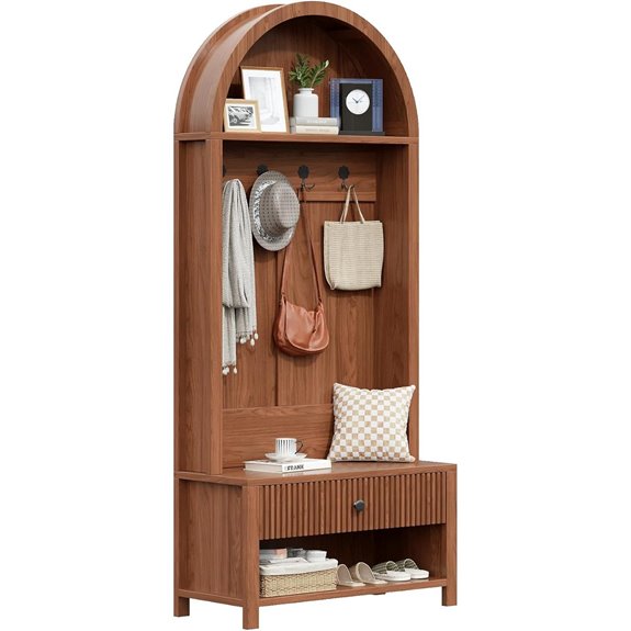 70.86 Walnut Hall Tree with Bench and Shoe Storage